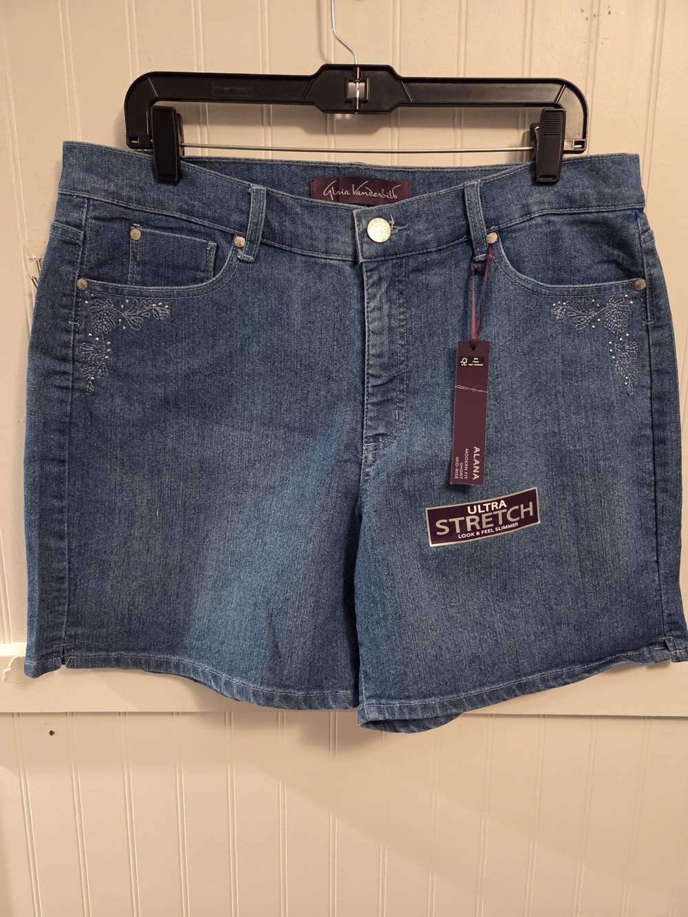 Gloria Vanderbilt Medium Blue Ultra Stretch Jean Shorts with Rhinestone Detail